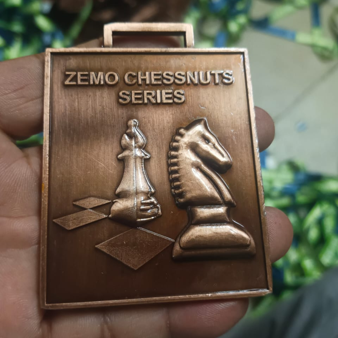 Classic Antique Bronze Rectangular Chess Medal Zemo Chessnuts Series