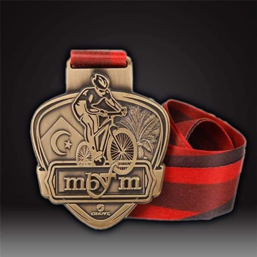Antique Bronze Custom Cycling Medal – MBYM Commemorative Series with Star and Crescent Relief