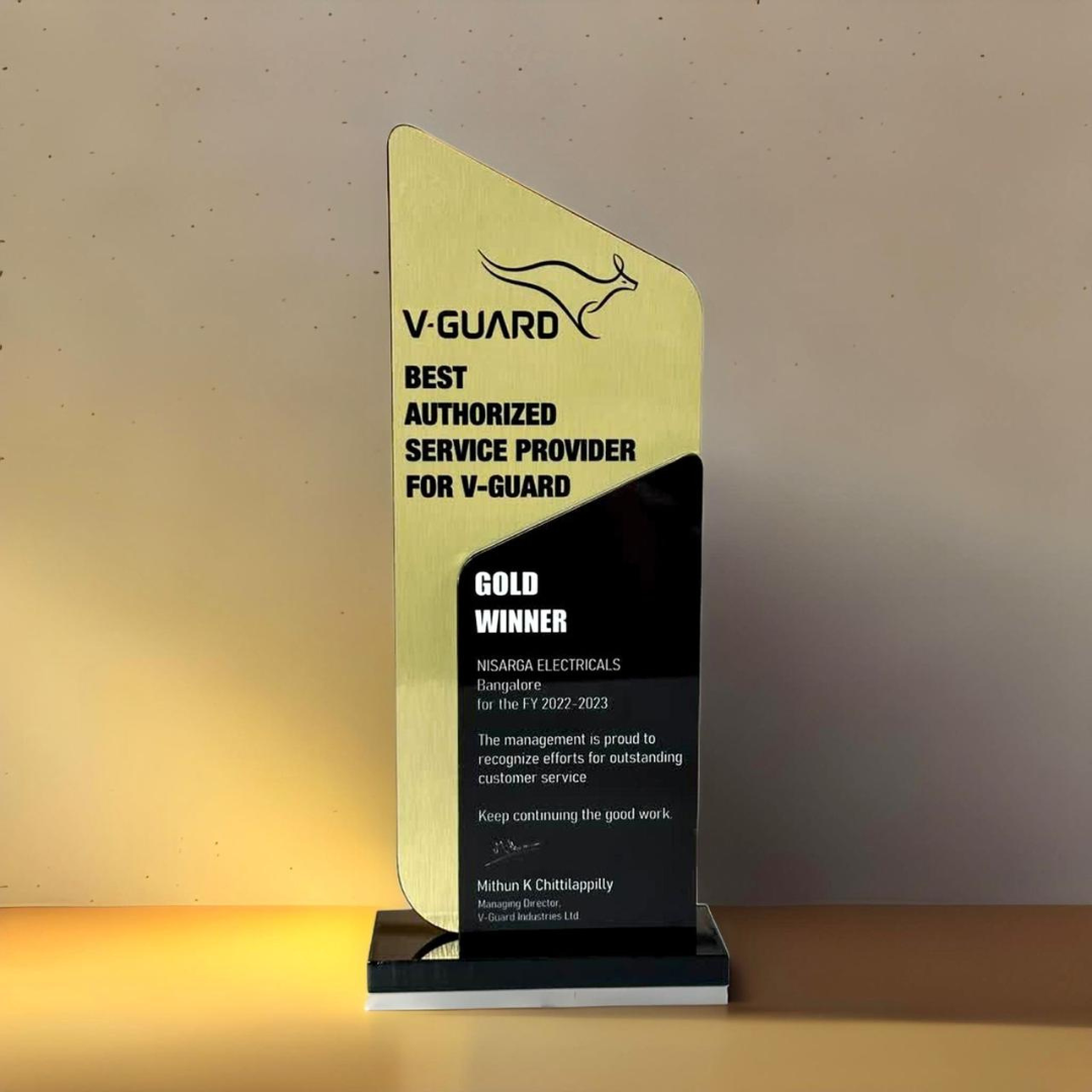 V-Guard Gold Winner Excellence Trophy – Best Authorized Service Provider Award