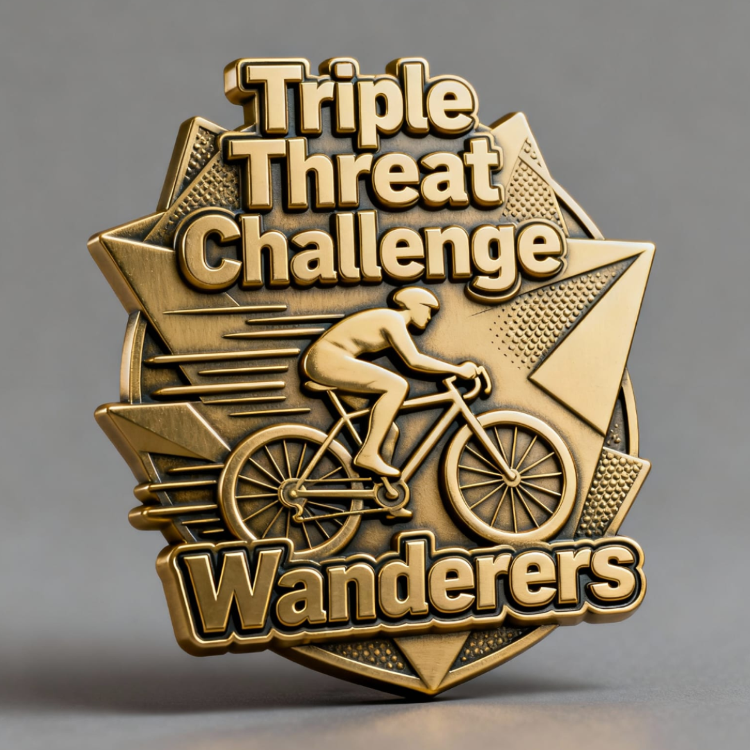 Premium Antique Gold 3D Embossed Cycling Medal Triple Threat Challenge
